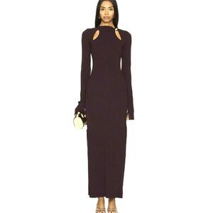 Nicholas Plum Ellie Gold Bead Cutout Ribbed Knit Maxi Dress Sz Small